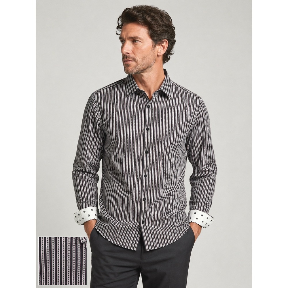 Robert Graham Mens Floral Stripe Button Down Shirt Large‎ 42 16 1/2 Black Pink
